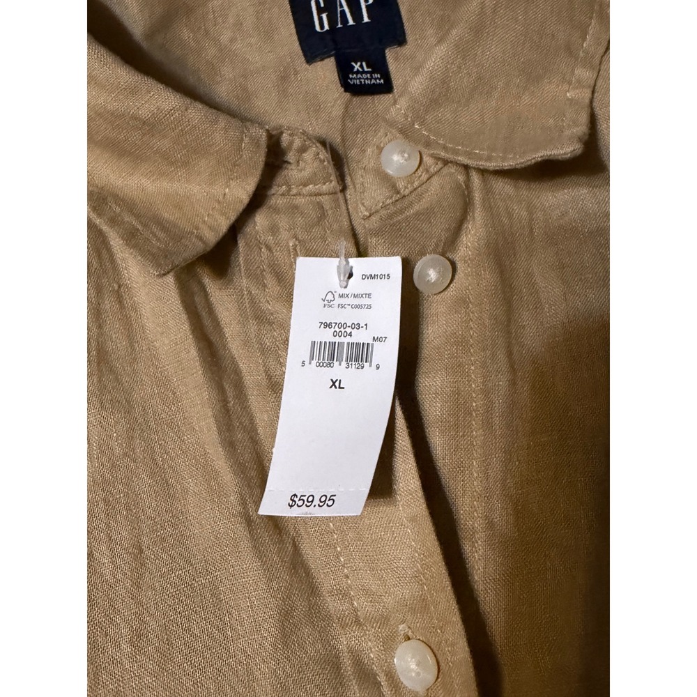 Gap Button Down Shirt Mens XL Tan 100% Linen Long Sleeve - Picture 5 of 11